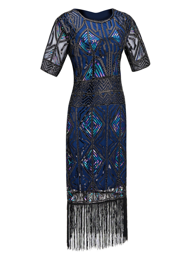 WEINROT 1920ER HALBE ÄRMEL PAILLETTEN FRANSEN KLEID