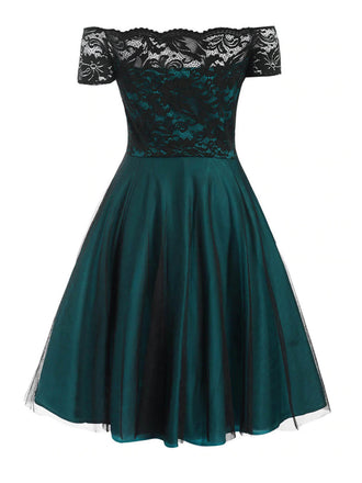 GROSS 1950ER SPITZE SCHULTERFREI BLUMEN SWING KLEID