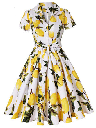1950ER ZITRONE KURZARM SWING BLUSE KLEID