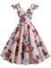 1950ER BLUMEN KURZ ÄRMEL V-AUSSCHNITT SWING KLEID