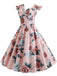 1950ER BLUMEN KURZ ÄRMEL V-AUSSCHNITT SWING KLEID