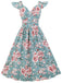 1950ER BLUMEN KURZ ÄRMEL V-AUSSCHNITT SWING KLEID