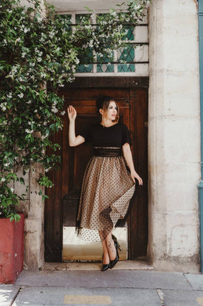 1950ER PATCHWORK KURZARM DOT SWING KLEID