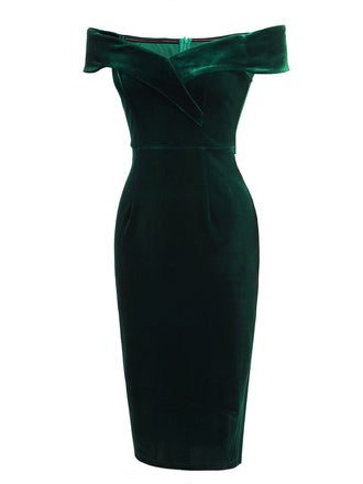 Dunkelgrün VINTAGE SCHULTERFREI PENCIL KLEID