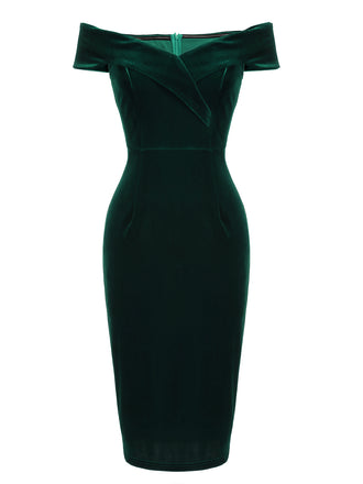 Dunkelgrün VINTAGE SCHULTERFREI PENCIL KLEID