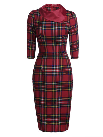[CZ Lager] Rot 1960er Karos Figurbetont Kleid