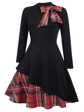 1950ER PATCHWORK BOW PLAID SWING KLEID