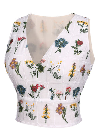WEISS BLUMEN V-AUSSCHNIT TOPS