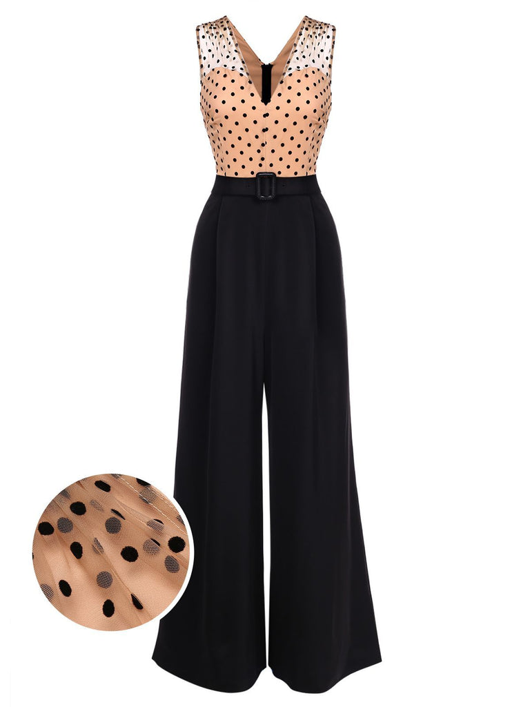 SCHWARZ POLKA DOT PATCHWORK JUMPSUIT