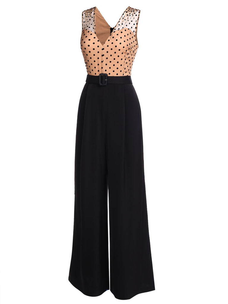 SCHWARZ POLKA DOT PATCHWORK JUMPSUIT