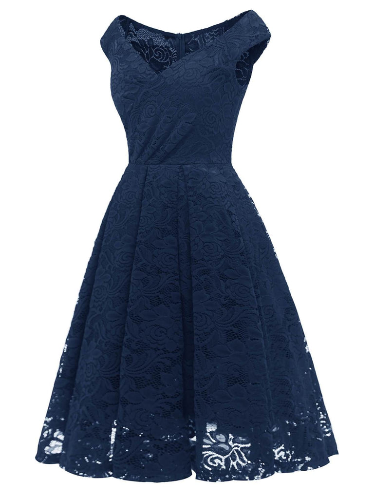 1950ER BLUMEN V-AUSSCHNITT SPITEN SWINGKLEID