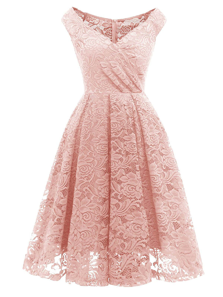 1950ER BLUMEN V-AUSSCHNITT SPITEN SWINGKLEID