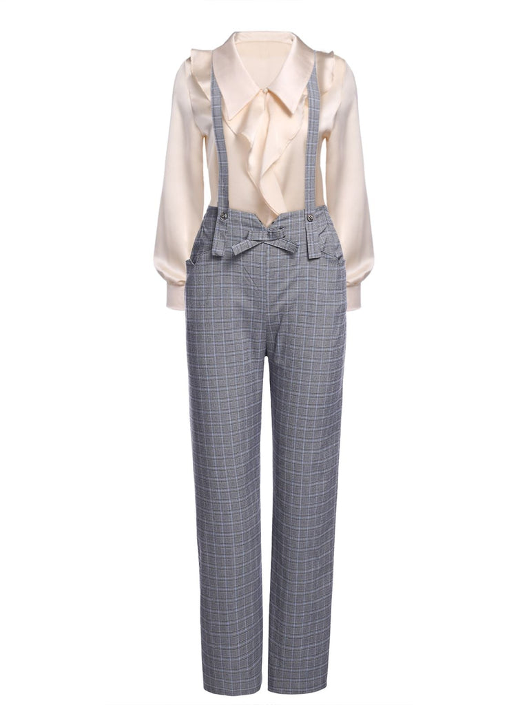 2PCS APRIKOSE SOLIDE BLUSE & GRAUE HOSE