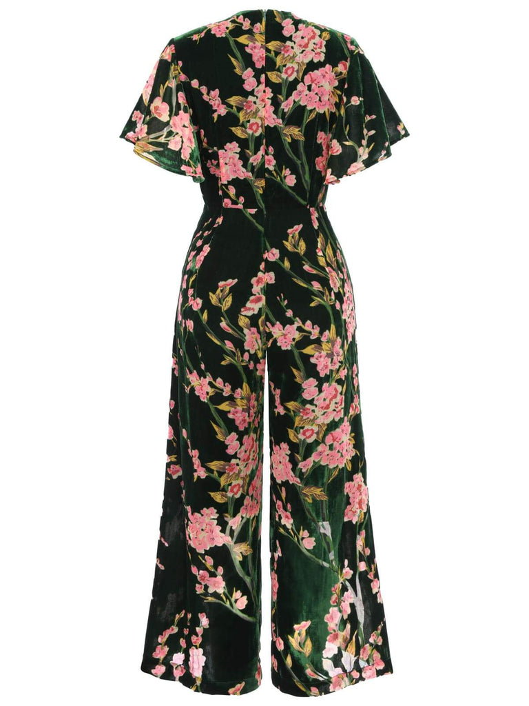 [Übergröße] Grün 1930er Samt Vintage Jumpsuit