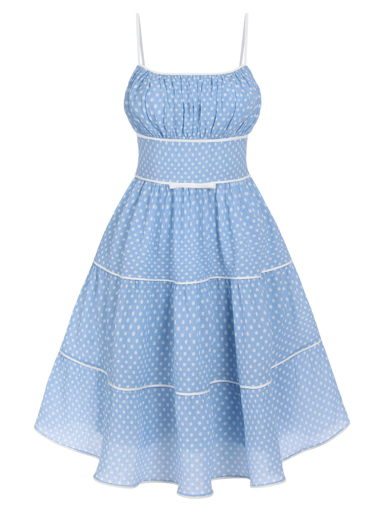 Himmelblau 1950er Tupfen Trägern Swing Kleid