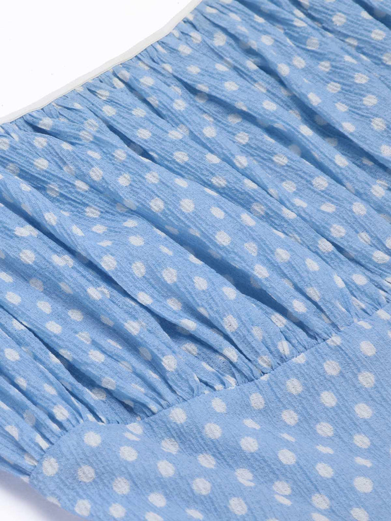 Himmelblau 1950er Tupfen Trägern Swing Kleid