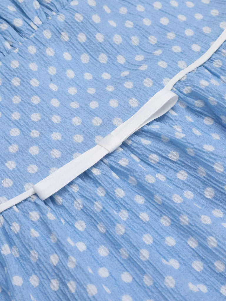 Himmelblau 1950er Tupfen Trägern Swing Kleid