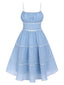Himmelblau 1950er Tupfen Trägern Swing Kleid