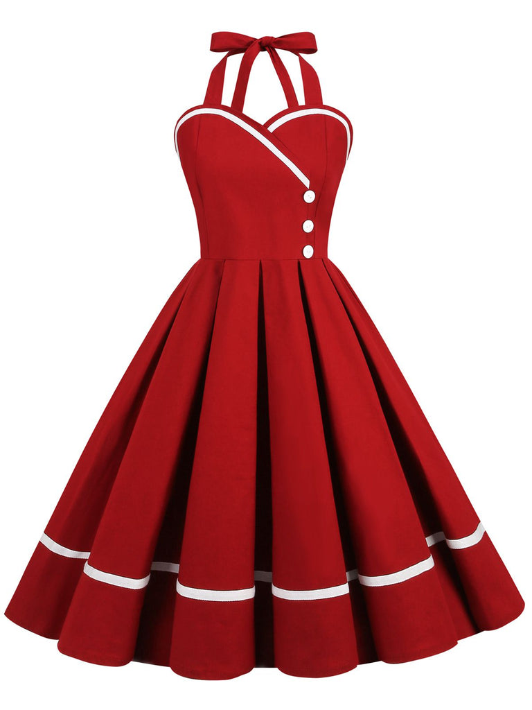 1950ER SOLIDES HALBKRAGENAUSSCHNITT SWING KLEID