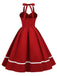 1950ER SOLIDES HALBKRAGENAUSSCHNITT SWING KLEID