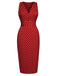 1960ER ROTE PUNKTE BLEISTIFTKLEID MIT V-AUSSCHNITT