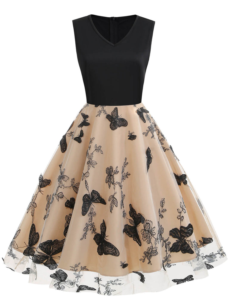 1950ER PATCHWORK STICKEREI Schmetterlings SWING KLEID