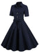 MARINEBLAUES SWING-KLEID MIT EINFARBIGEM GÜRTEL