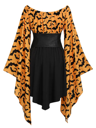 Schwarz 1950er Halloween Gothic Fledermaus Empire Taille Kleid