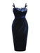 1960er Blaues 3D-Schmetterlingssamt Bleistiftkleid