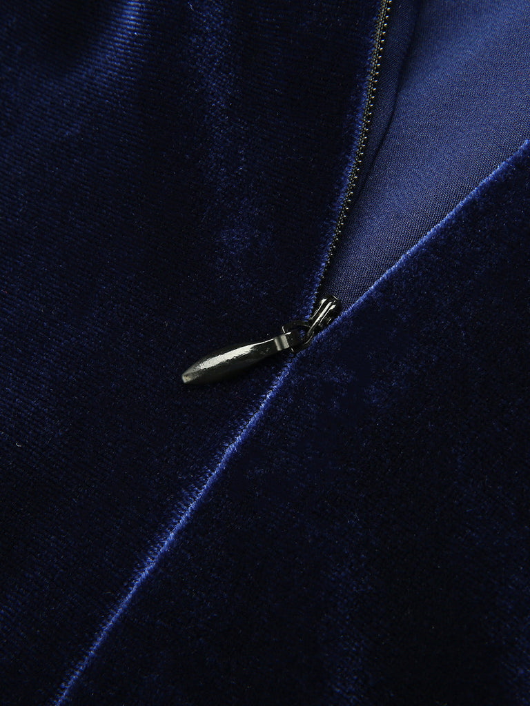 1960er Blaues 3D-Schmetterlingssamt Bleistiftkleid