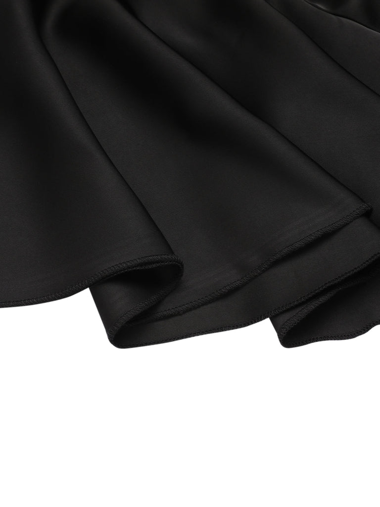 Schwarz 1950er Solide Rüschenärmel Bluse