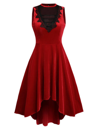 WEINROTES SPITZEN PATCHWORK SWING KLEID