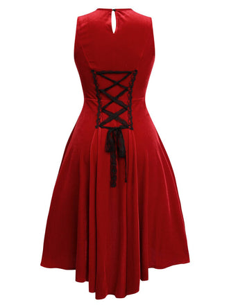 WEINROTES SPITZEN PATCHWORK SWING KLEID