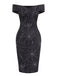 Schwarz 1960er Halloween schulterfreies Spinnennetz Kleid