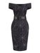 Schwarz 1960er Halloween schulterfreies Spinnennetz Kleid