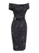 Schwarz 1960er Halloween schulterfreies Spinnennetz Kleid