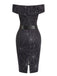 Schwarz 1960er Halloween schulterfreies Spinnennetz Kleid