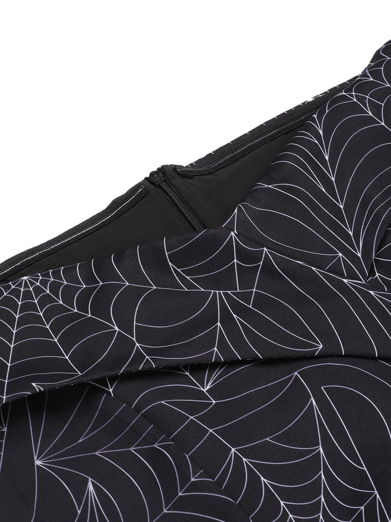 Schwarz 1960er Halloween schulterfreies Spinnennetz Kleid