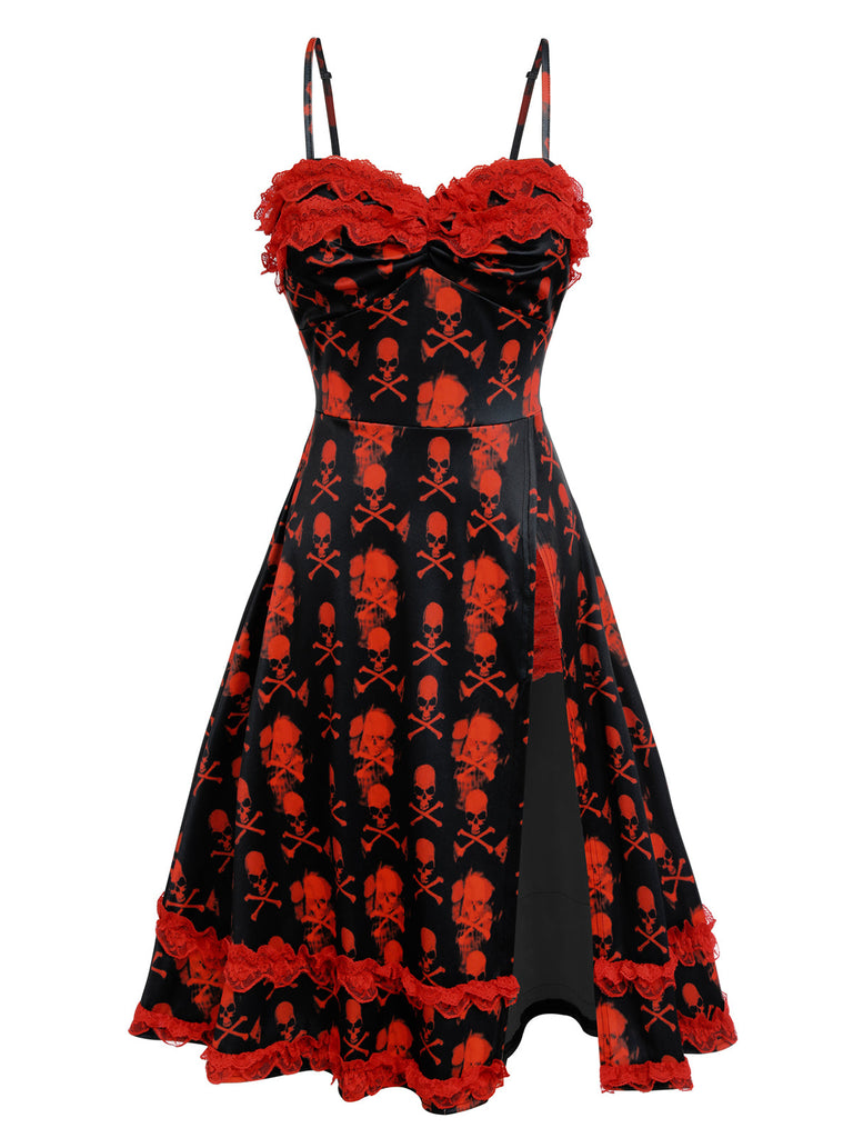 HALLOWEEN SCHWARZEM SCHÄDEL SPITZEN RIEMEN KLEID