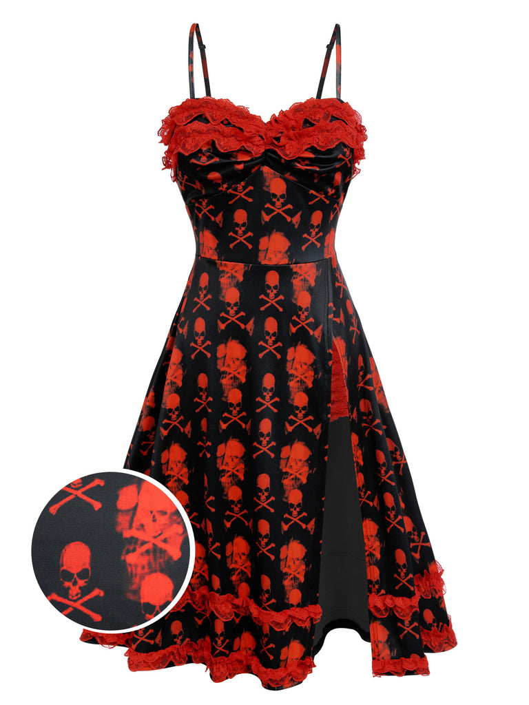 HALLOWEEN SCHWARZEM SCHÄDEL SPITZEN RIEMEN KLEID