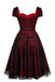 Weinrotes 1950er Totenkopf Netz Swing Kleid