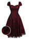 Weinrotes 1950er Totenkopf Netz Swing Kleid