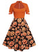 Orange 1950er Halloween Kürbis Swing Kleid