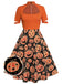 Orange 1950er Halloween Kürbis Swing Kleid