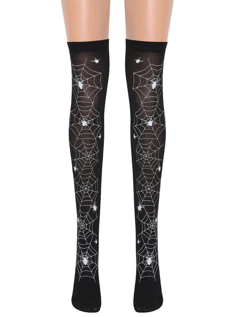 Schwarz 1950er Halloween Oberschenkelhoch Socken