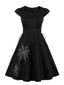 Schwarzes 1950er Halloween Spinnennetz Kleid