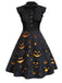 Schwarz 1950er Halloween Kürbis Patchwork Kleid
