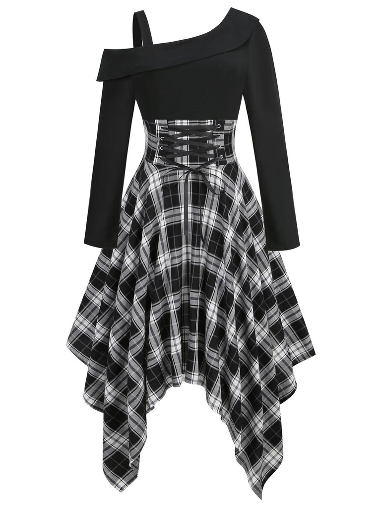 1950er Langarm Patchwork Swing Kleid