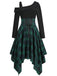 GRÜNES LANGARM PATCHWORK SWING KLEID