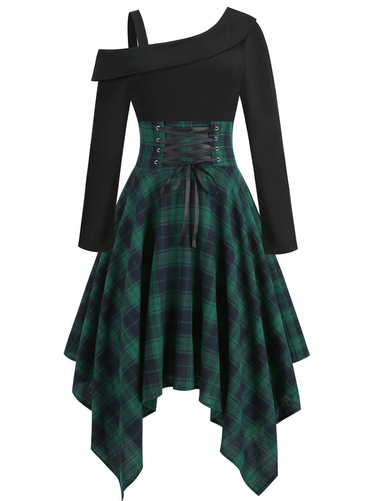 1950er Langarm Patchwork Swing Kleid